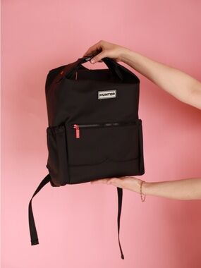 Hunter Black Roll-Top Compact Backpack with Red Accents